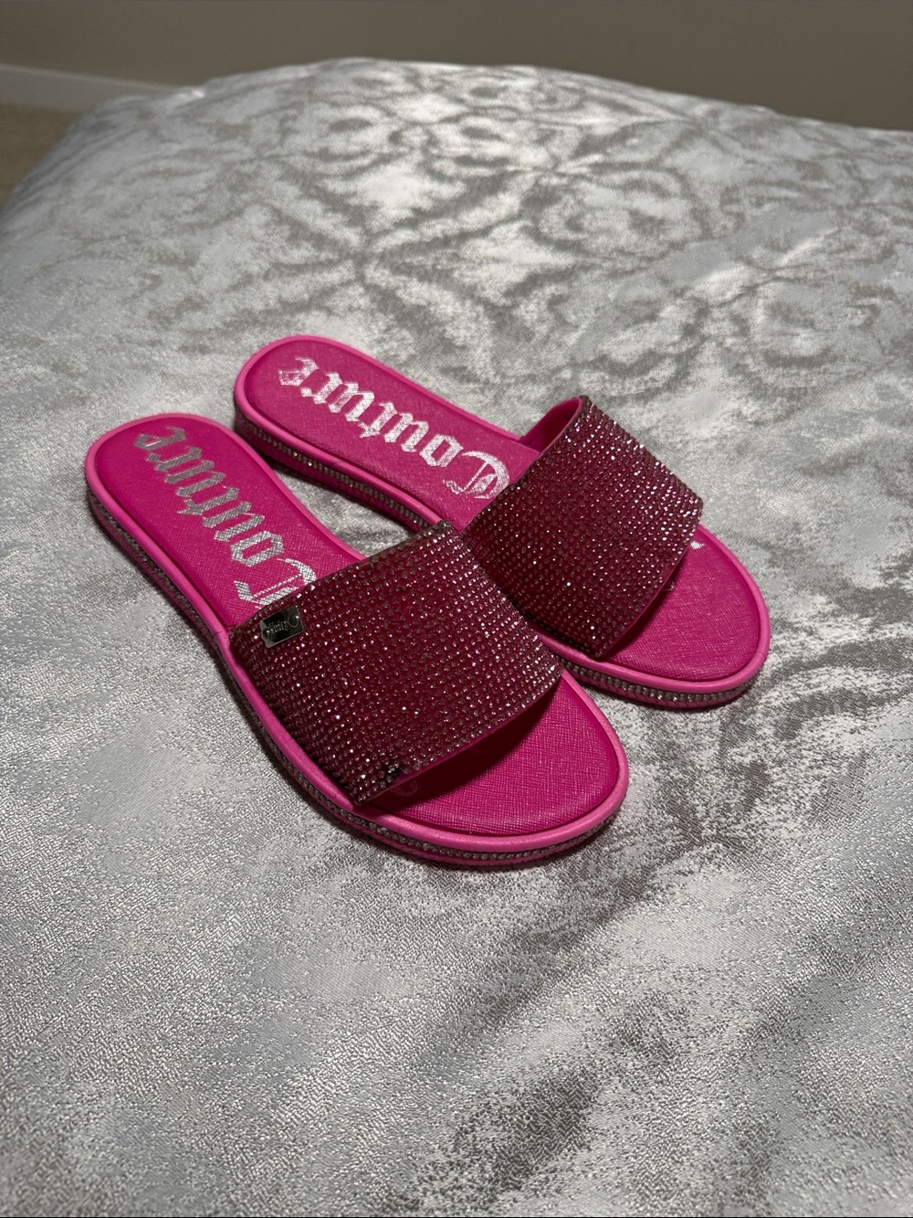 Juicy Couture Hot Pink Rhinestone Slide Sandals